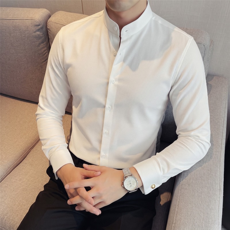 Mandarin Collar Formal Shirt Slim Fit - Camicia da uomo a maniche lunghe