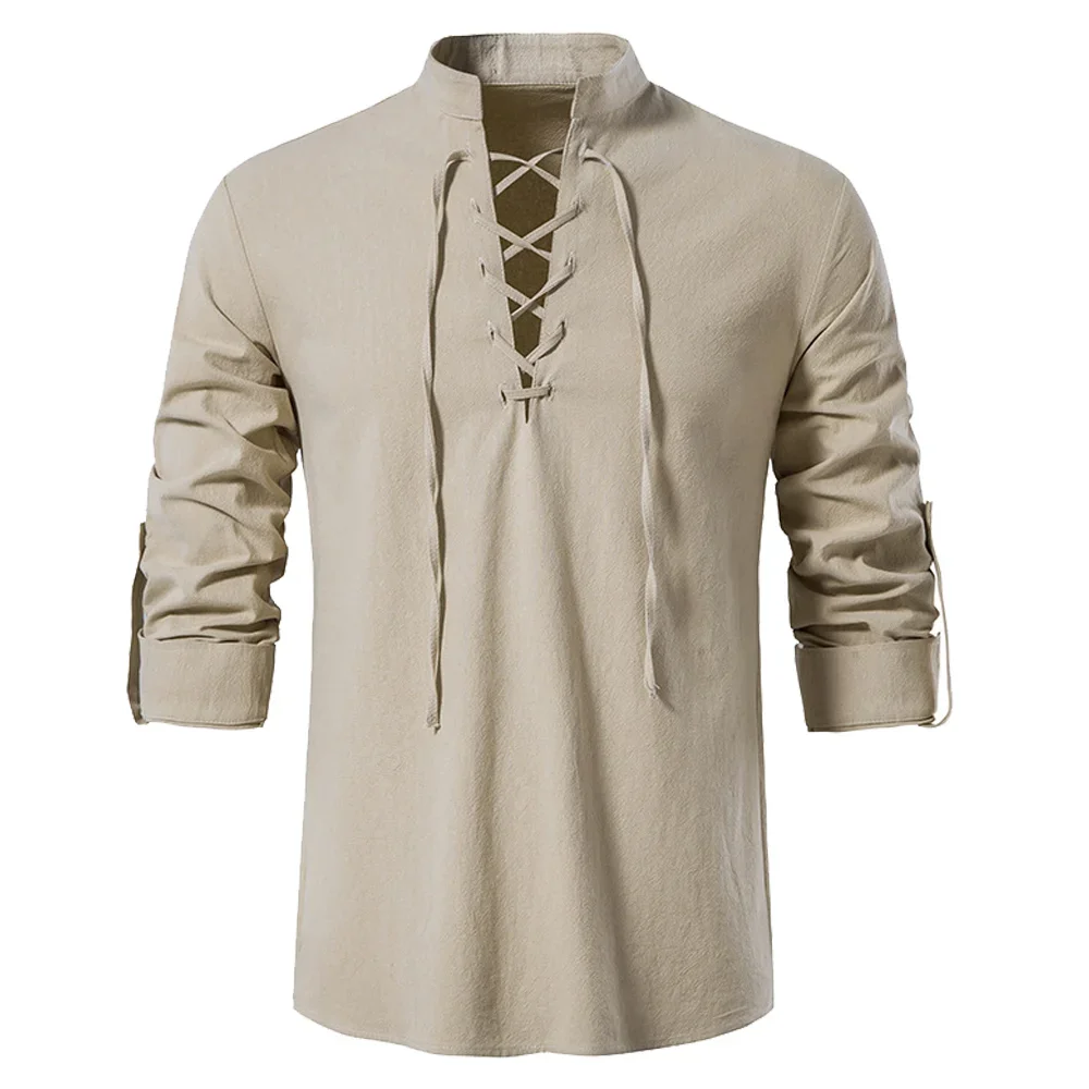 Medieval Gothic Lace Up Pirate Shirt - Camicia da pirata da uomo medievale