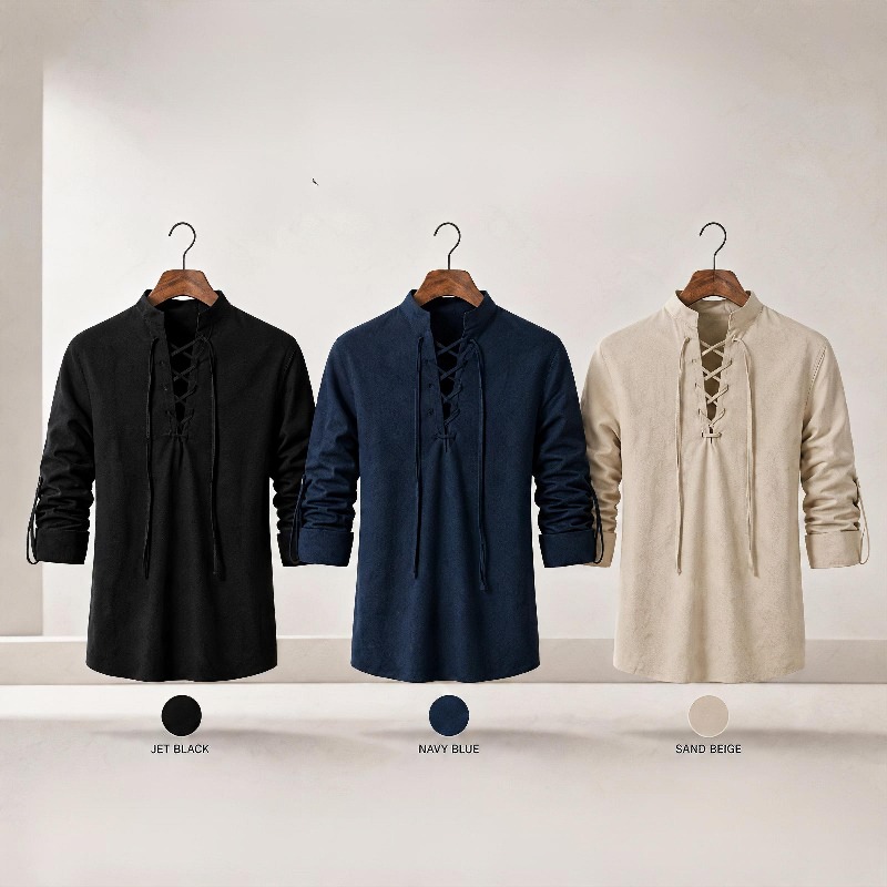Medieval Gothic Lace Up Pirate Shirt - Camicia da uomo con lacci, maniche