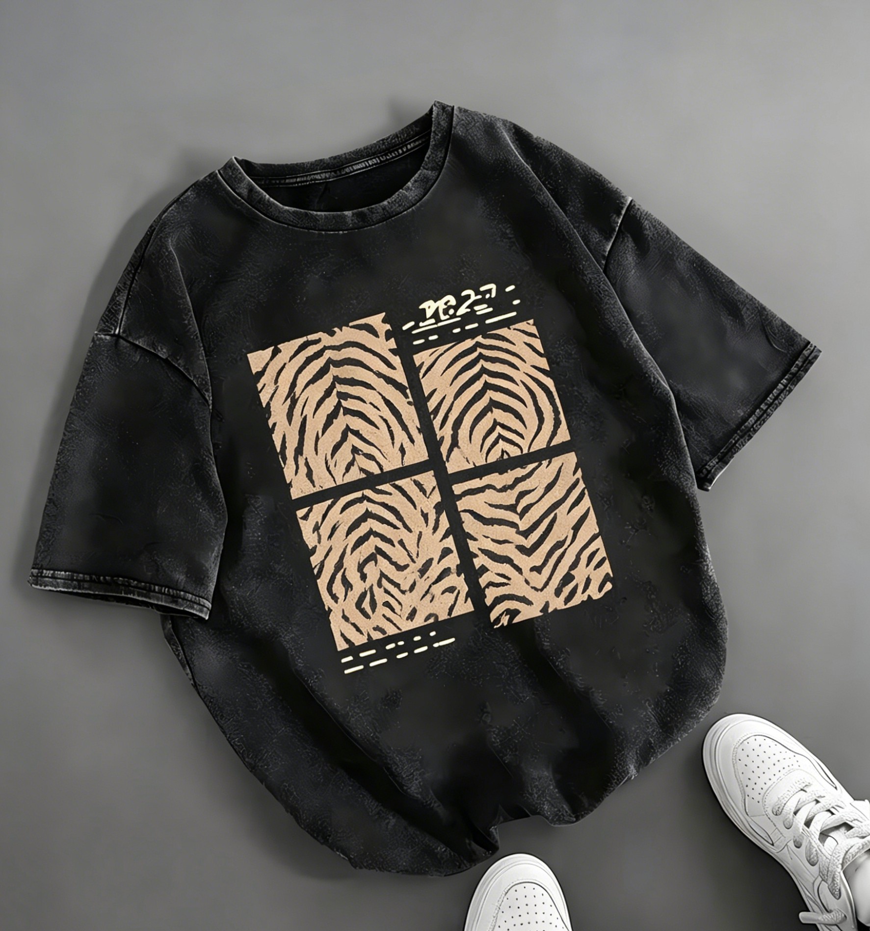 Acid Wash Vintage Graphic T Shirt - T-shirt vintage con stampa tigre effetto