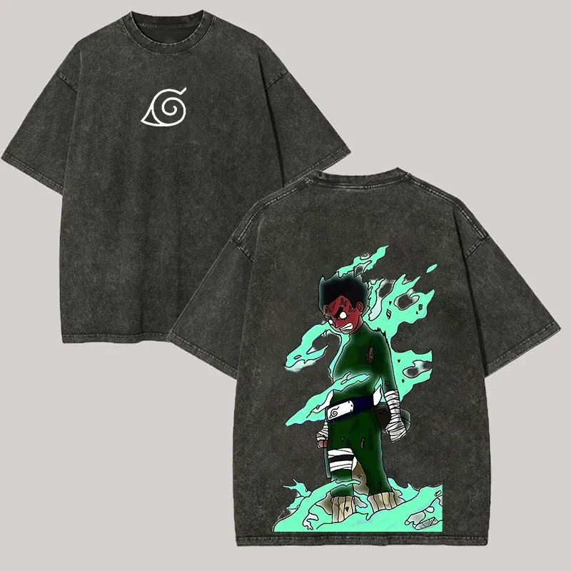 Acid Wash Vintage Graphic T Shirt - T-shirt Rock Lee Naruto da uomo,